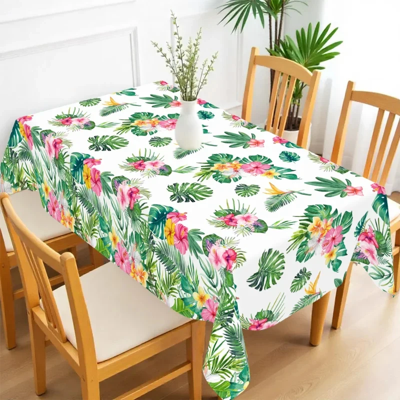Hawaiian Flamingo Flower Table Cover Aloha Summer Tropical Leaves Plastic Tablecloth Happy Birthday Summer Party Decorations