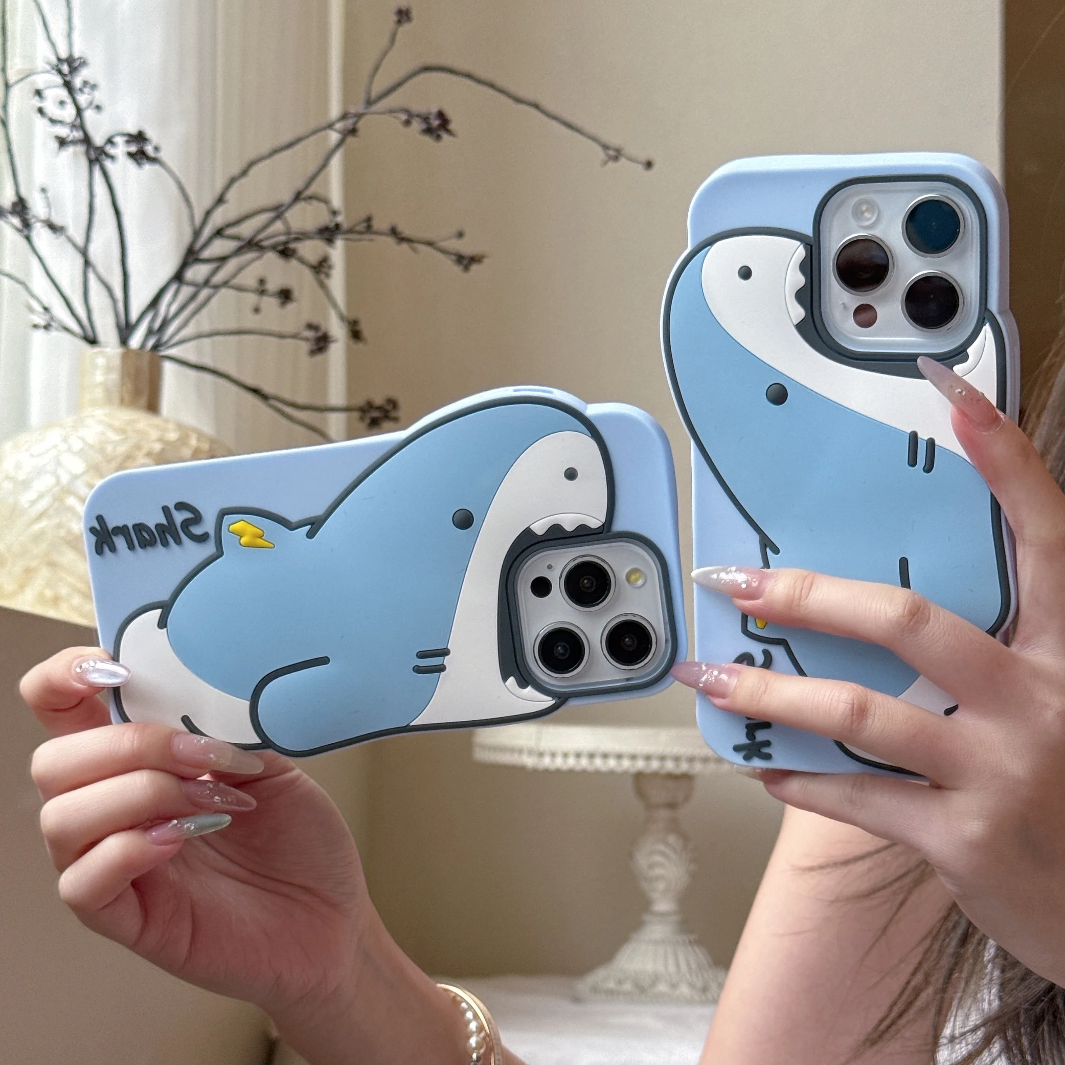 

Cute Cartoon Shark,3D Soft Silicone Case Phone Back Cover For Apple iPhone 13 14 15Pro 16 Promax,12Promax,Protective Shell Skin