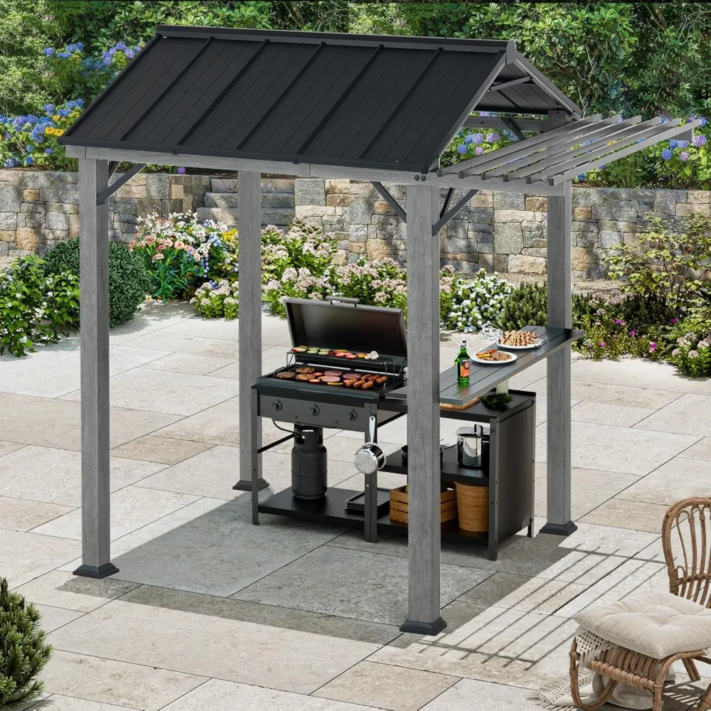 

Grill Gazebo 6' x 8' with Galvanized Steel Roof and Pergola Extension, BBQ Gazebo with UV Blocking & Waterproof Design, Grill Ca
