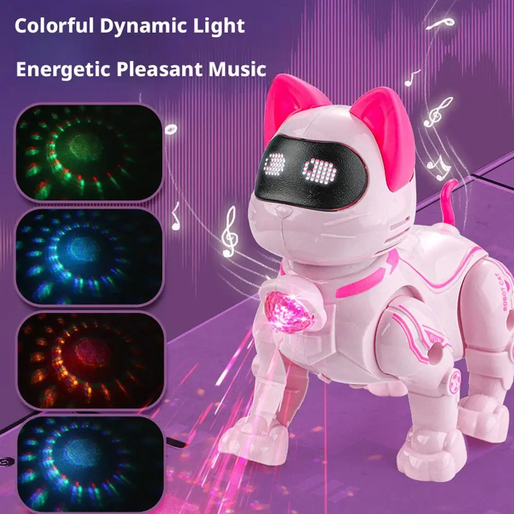 Smart Robot Cat Toy Programmable Intelligent Voice Control Stunt Cat Educational Interactive Pet Toy for Kids Girls