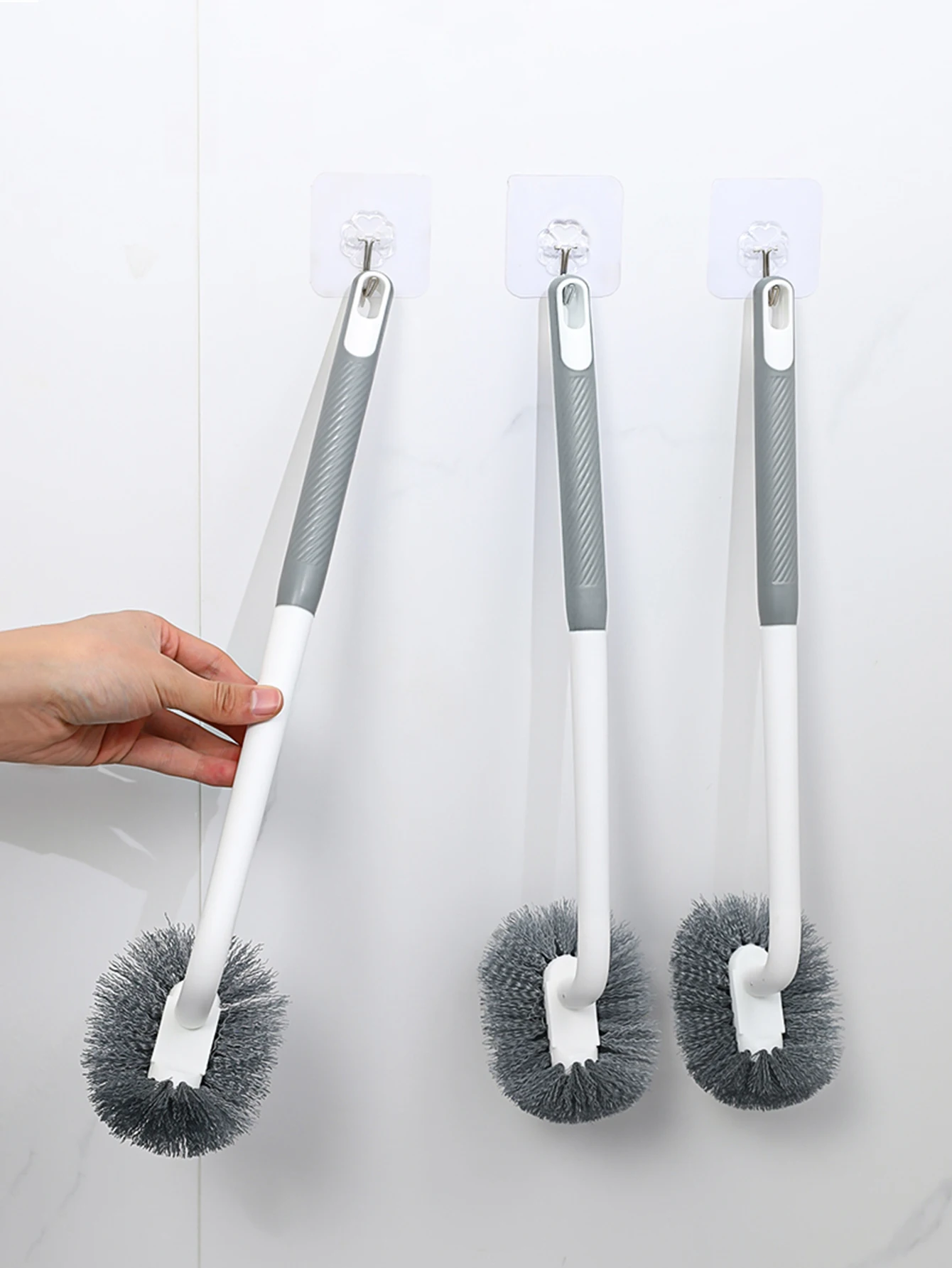 Long Handled Toilet Brush White+Light Gray L-Shaped Elbow With No Dead Corners Cleaning Soft Bristled Toilet Wall Mounted