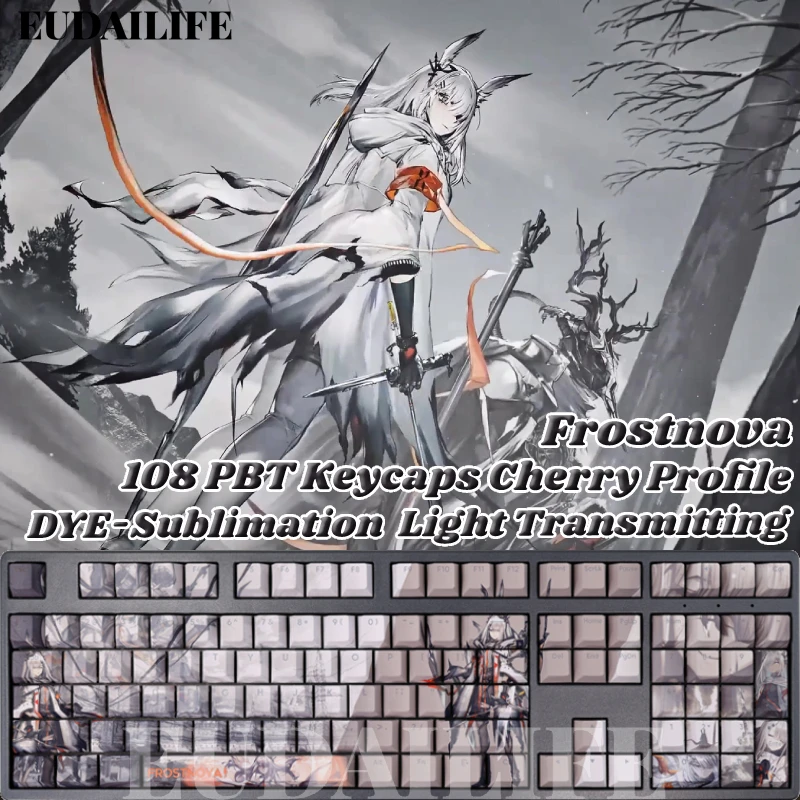 

Колпачок для клавиш Frostnova 108, сублимационный DYE Arknights Game, светопропускающий Cherry Switch, крестообразный чехол для клавиш для механической клавиатуры