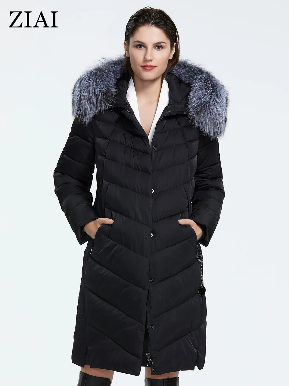 ZIAI 2022 Womens Winter Down Jacket Over Size Coats Long Loose Fur Collar Female parkas fashion factory quality in stock FR-2160