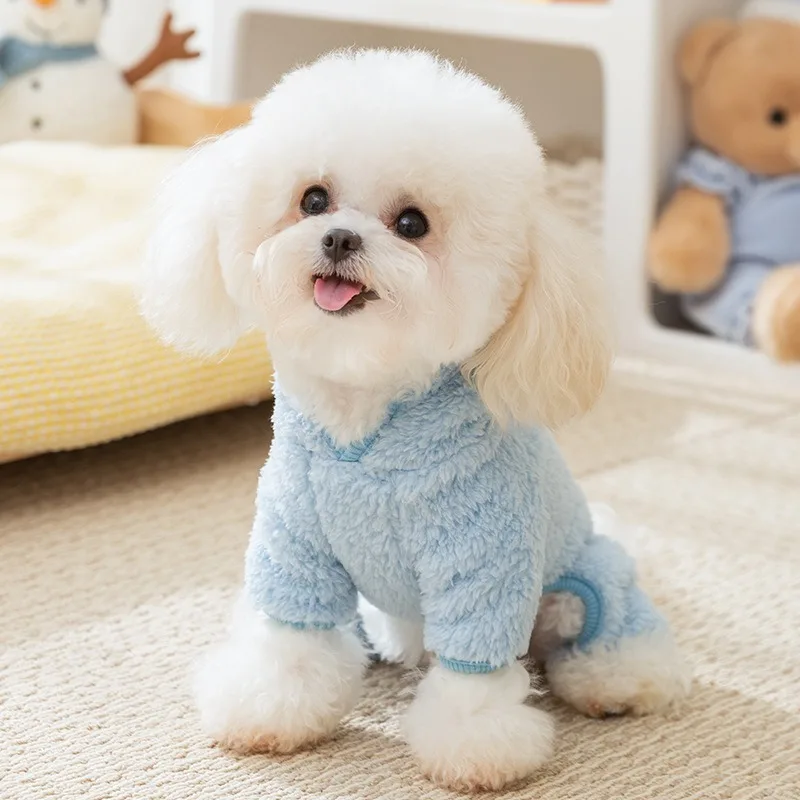 Cute Three-dimensional Bear Ears Puppy Clothes Autumn and Winter Can Lead Pet Four Legged Cashmere Coat Thick Warm Dog Clothing