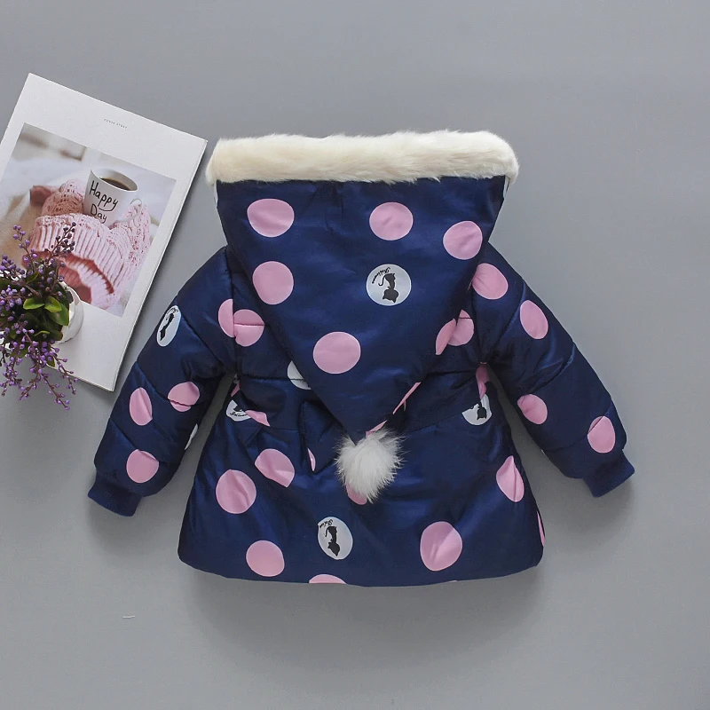 Abbigliamento per bambini autunno e inverno ragazza cartone animato big dot little cat full body printed bow giacca in cotone per bambini