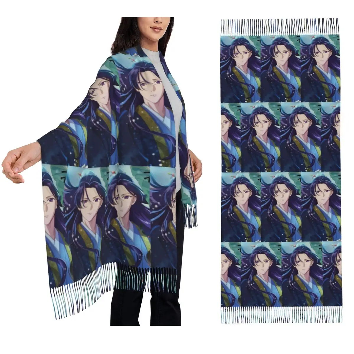 

Jinshi аниме крутой шарф «Дневники аптекартии», шарфы с кисточками, женские мягкие теплые шали и накидки, длинная осенне-зимняя шаль