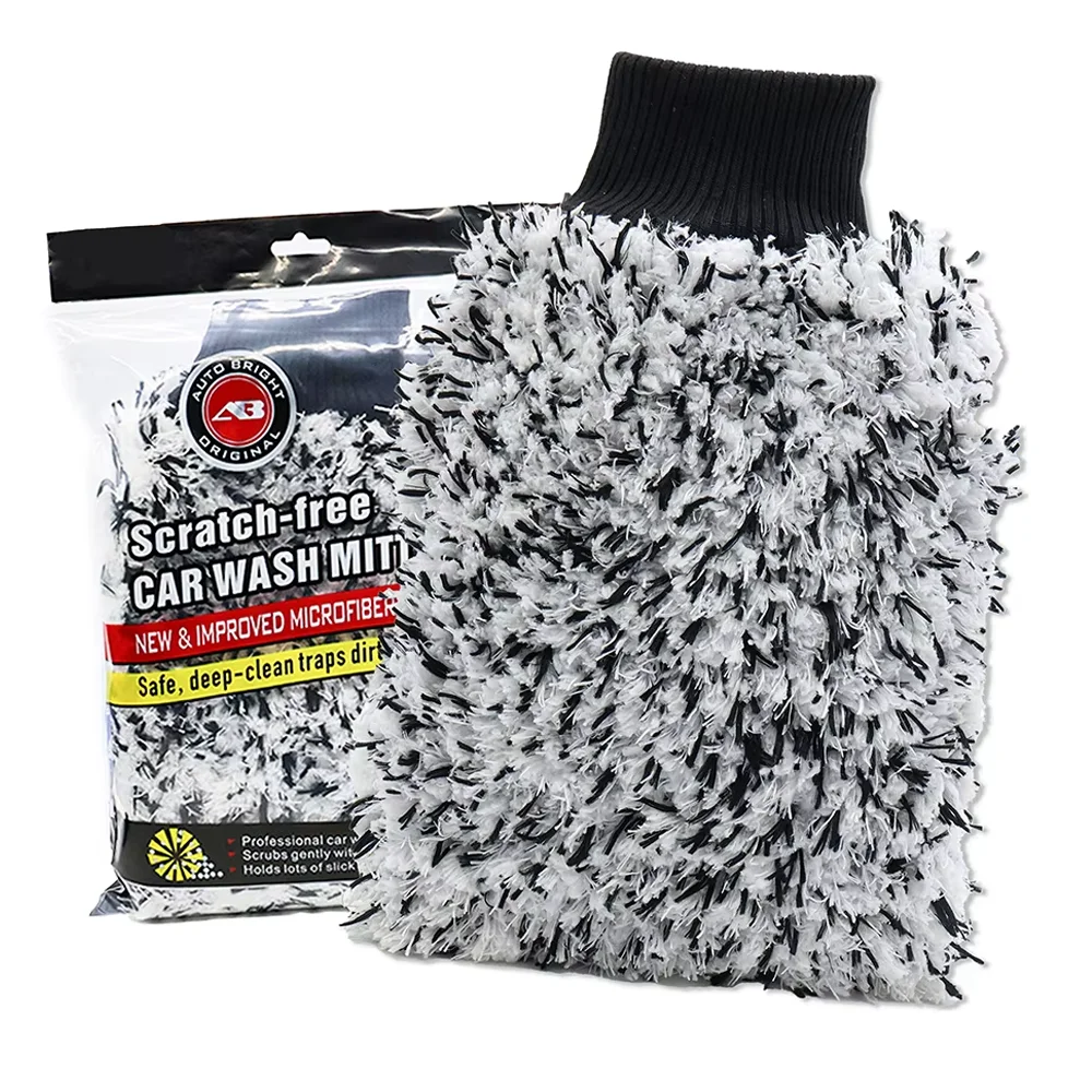 AUTOBRIGHT Car Wash Mitt Snow Microfiber Cleaning Polishing Wash Gloves Extra Thick Black Double Side Auto Car Cleaning Tools