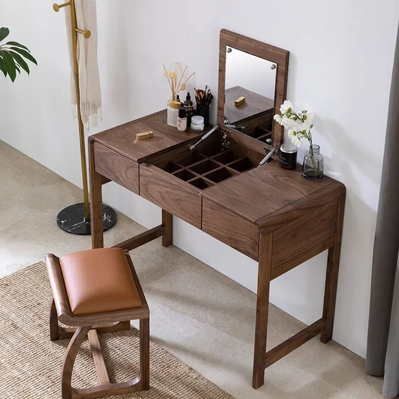black walnut dresser solid wood desk modern simple small apartment multi-function clamshell dressing table chair