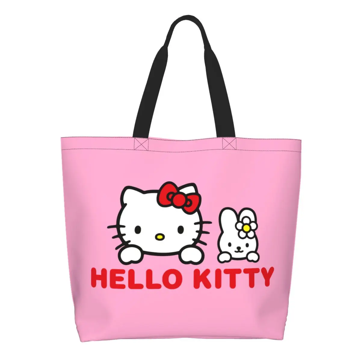 

Custom Fashion Printing Hello Kitty Anime Cat Cartoon Tote Shopping Bags Portable Canvas Shoulder Shopper Handbag