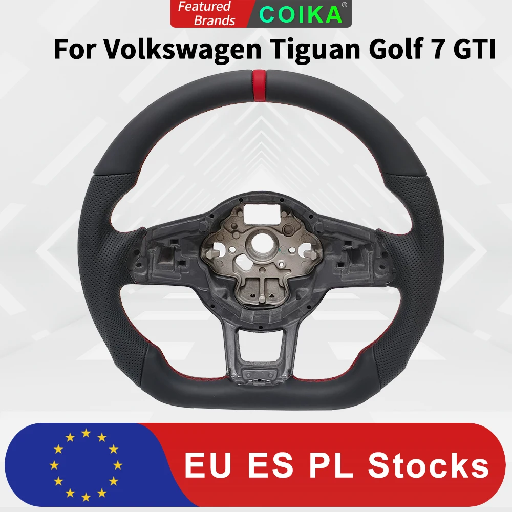 Volante con cuciture rosse e perforazione in pelle adatto per Volkswagen Golf 7 GTI Fibra di carbonio originale di alta qualità