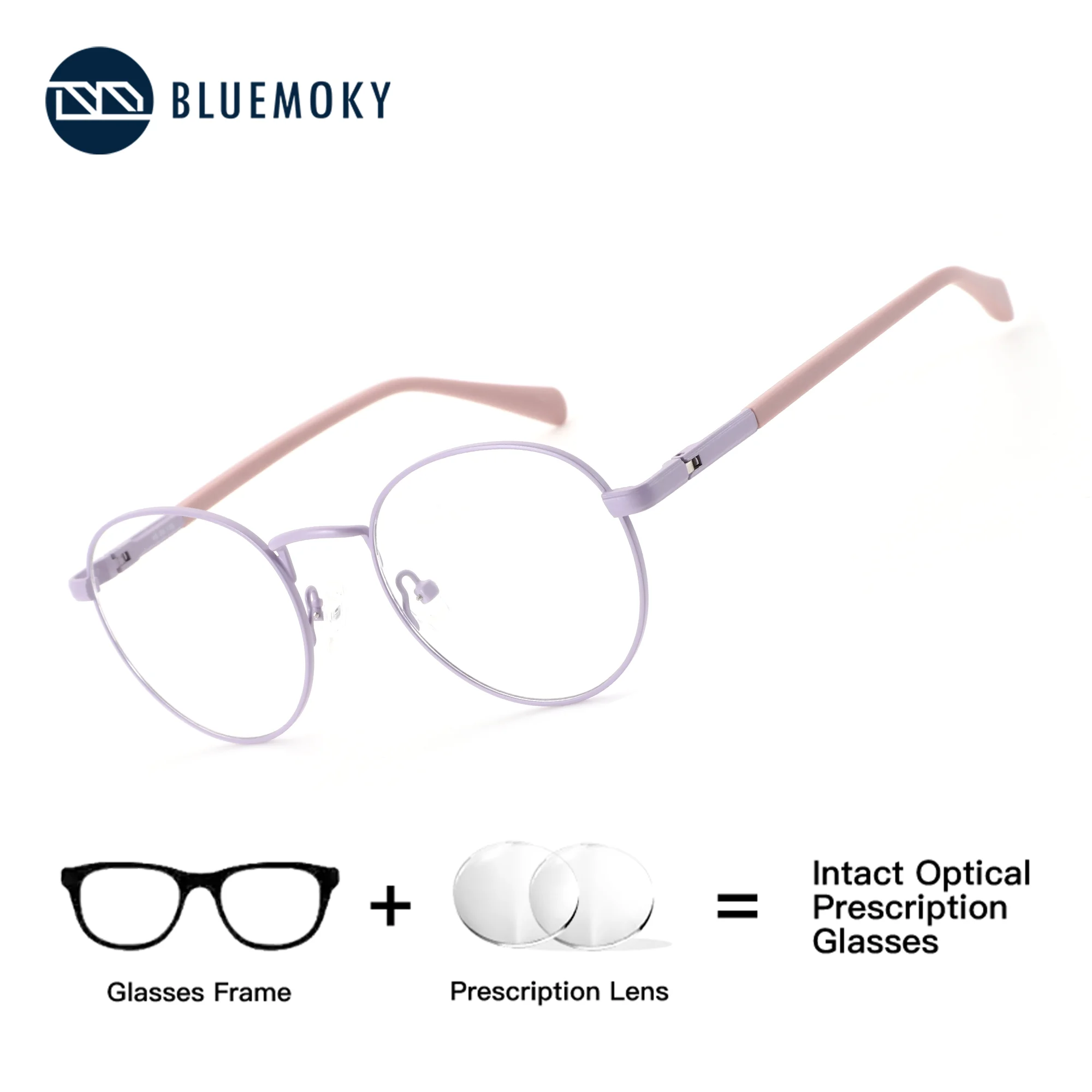 

BLUEMOKY Metal Prescription Glasses, Women's Round Optical Lenses Recipe, Blue Lenses Correction Progressive Myopia Graduation