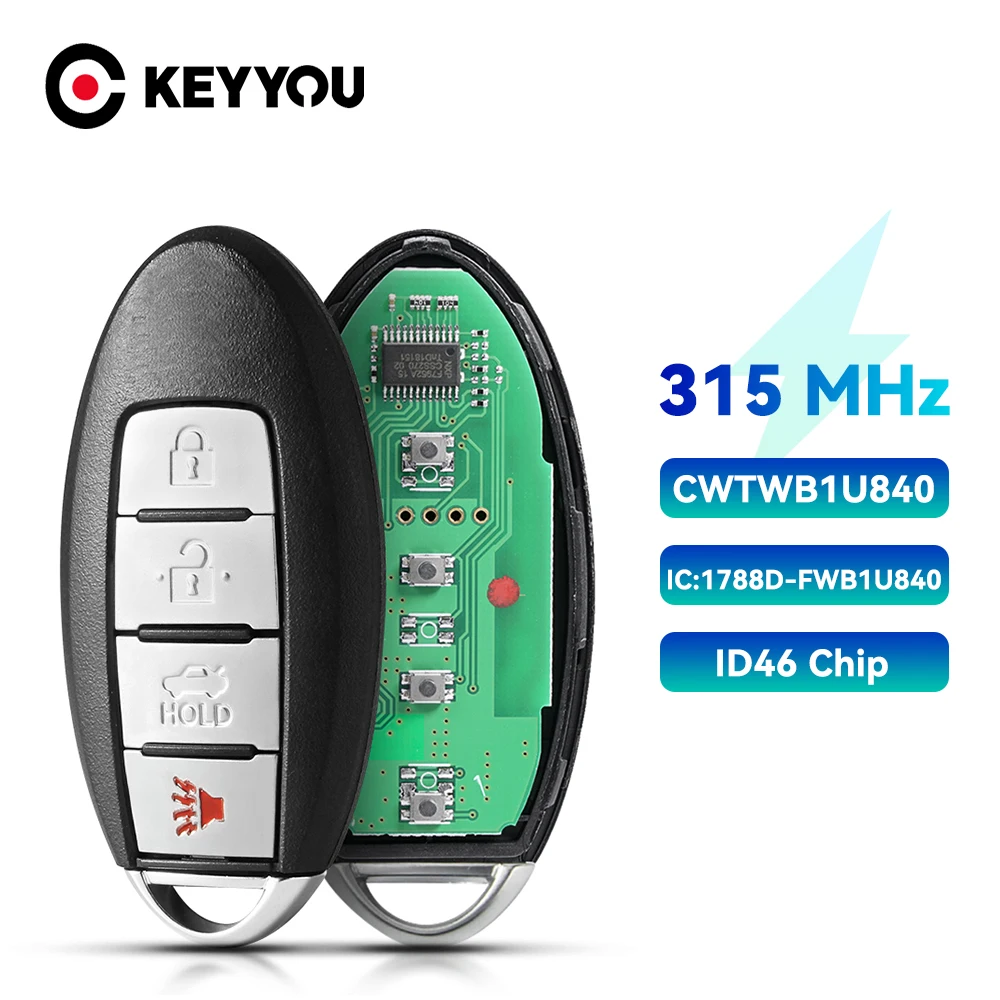 KEYYOU Replacement Proximity Smart Remote Car Key fob 315MHZ For Nissan 2013-2017 Sentra/Versa/Leaf CWTWB1U840