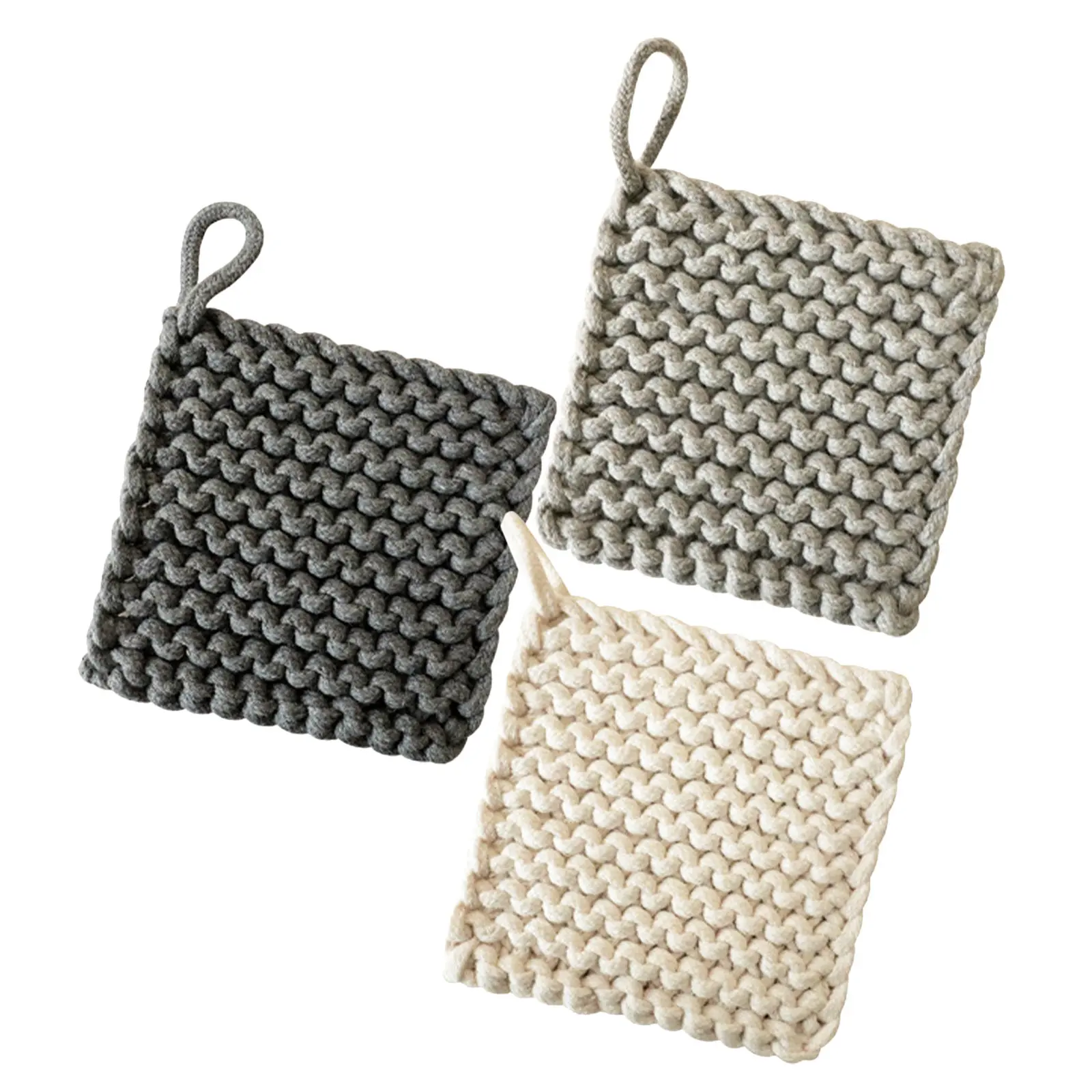 

3pcs Square Heat Resistant Insulation Pot Pads Crocheted Cotton Rope Pot Mat Oven Plate Protector For Baking Teapot Coasters