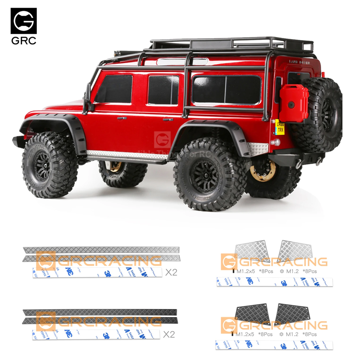 Grc1/10 placas deslizantes de saia lateral, folhas de diamante decorativas xadrez de metal para traxxas trx4 defender body shell, peças de atualização