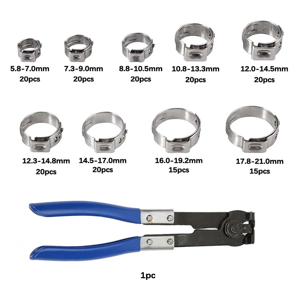 180 Stück 304 Edelstahl Einohr-Schlauchschelle 5,3–21 mm Crimp-Schlauchschellen-Sortiment-Set für Automobile, Haushaltsgeräte – Detail 4