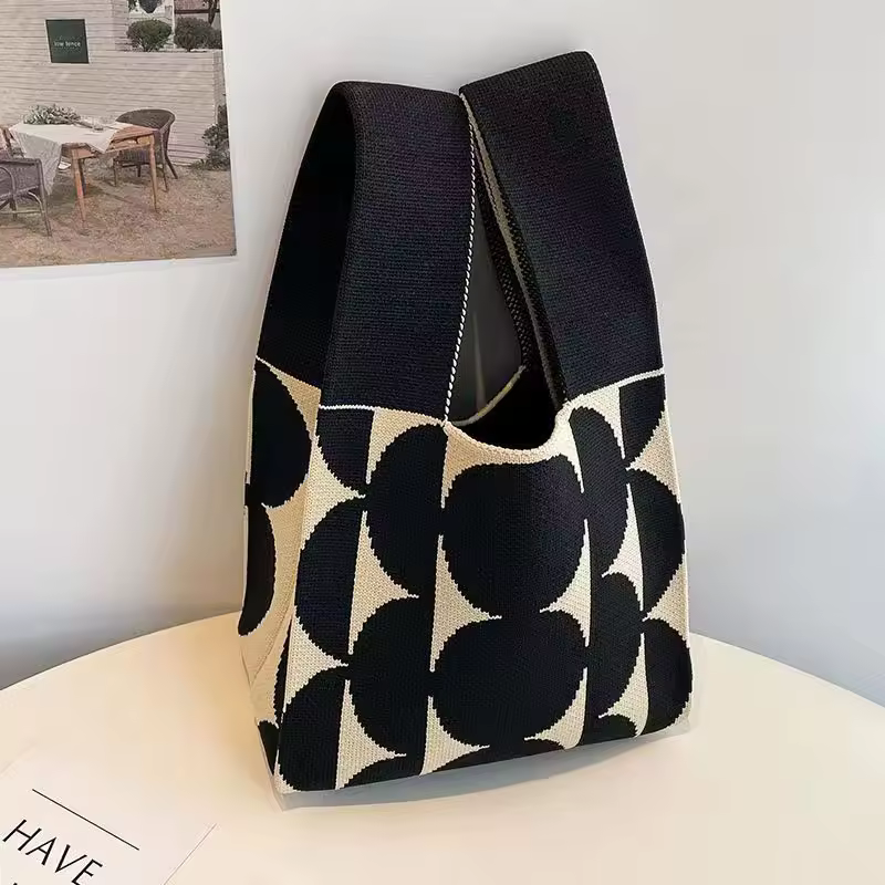 Women'S Knot Wrist Bag Handmade Knitted Bag Portable Mini Striped Tote Bucket Phone Bags Large Capacity Autumn Winter Handbags - Image 27