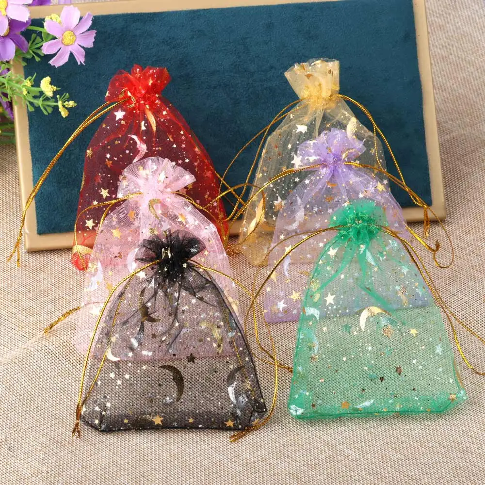 10pcs/lot Organza Bag Gift Bag Gold Color Moon Star Gifts Pouches For Wedding Party Candy Bag Jewelry Packing Wholesale