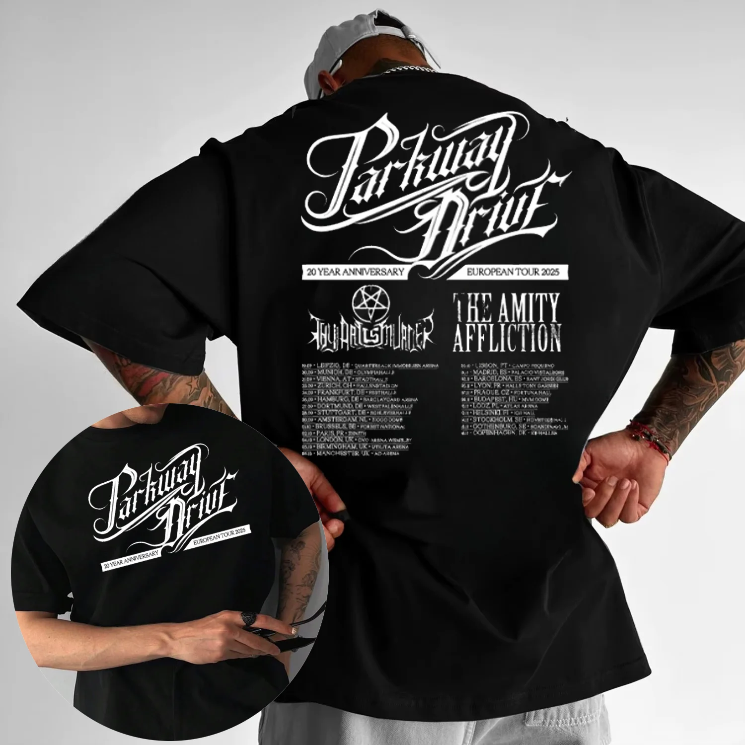2025 الصيف باركواي محرك 20 سنة الذكرى أوروبا جولة 100% القطن الخالص تي شيرت مطبوع جودة عالية خمر للجنسين تنفس