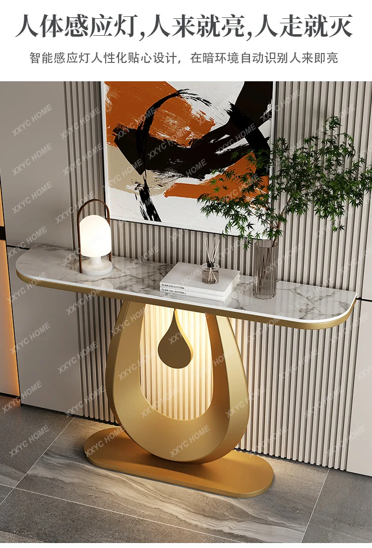 WY Cream wind entrance table, modern simple entry, living room against the wall, corridor, aisle, rock slab end view table