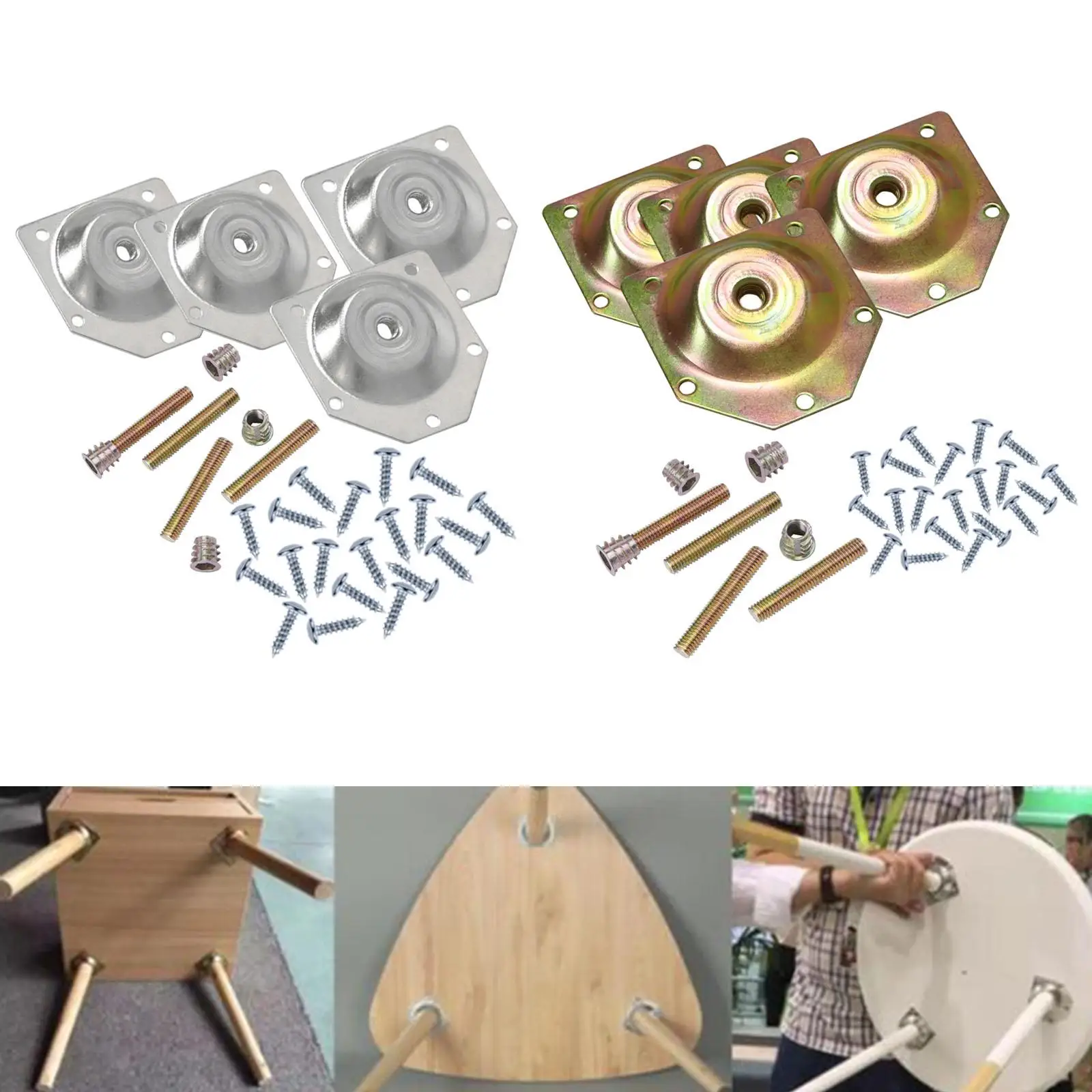 4x Furniture Leg Mounting Plates Furniture Leg Attachment Plates with Hanger Bolts Brackets for Chair Seat Furniture Repair