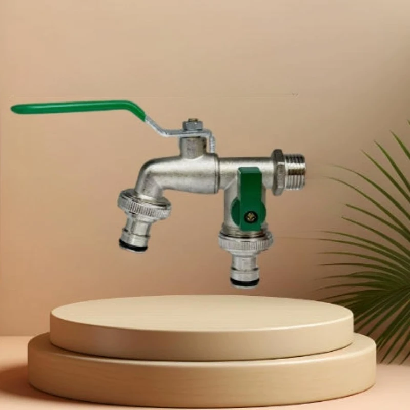4-point Zinc Alloy Garden Faucet, One in Two Out Multi-purpose Faucet, Washing Machine Green Faucet