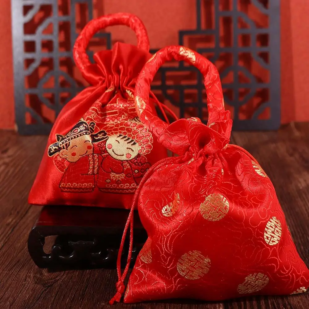 Kreatif Gaya Cina Simpul Cina Brokat Pengantin Wanita dengan Tas Paket Rumbai Tas Pegangan Hadiah Pernikahan Tas Permen