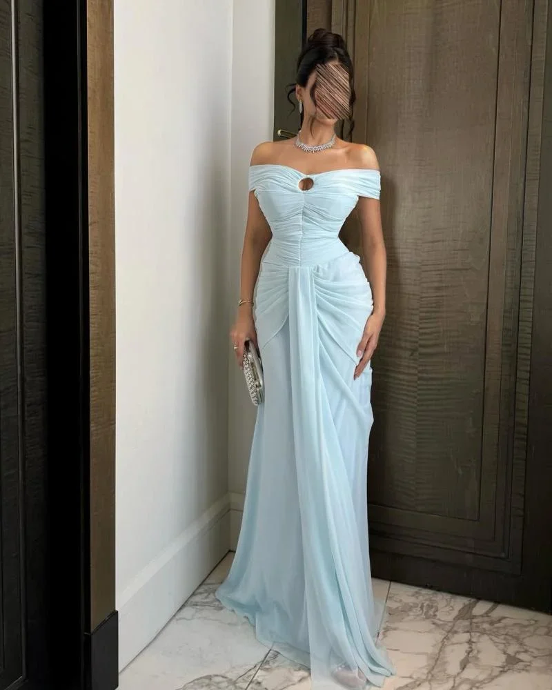 

Arabian Night Elegant Evening Dresses Blue Prom Gowns Simple Draped Stylish Party Dresses Customized Vestidos de noche Saudi
