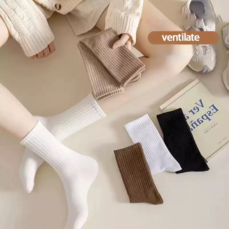 

Женские модные универсальные однотонные длинные спортивные длинные носки средней длины на весну/лето Instagram, женские высокие носки