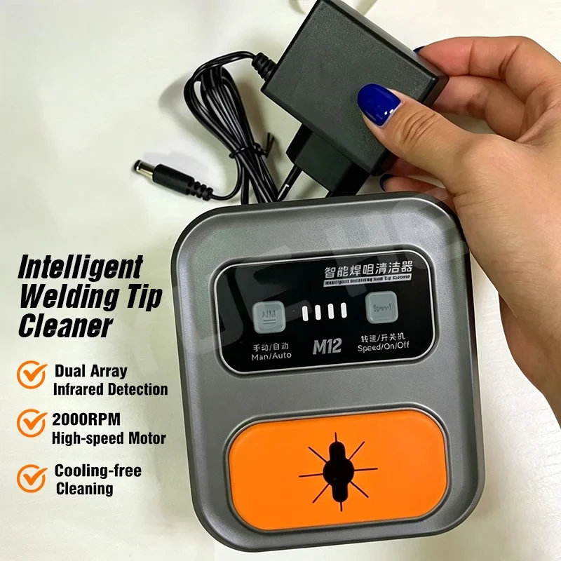 WEMON M12 Soldering Iron Tip Cleaner Intelligent Auto Manual 3 Speed Brass Brush No Water High Speed Cleaning Tools