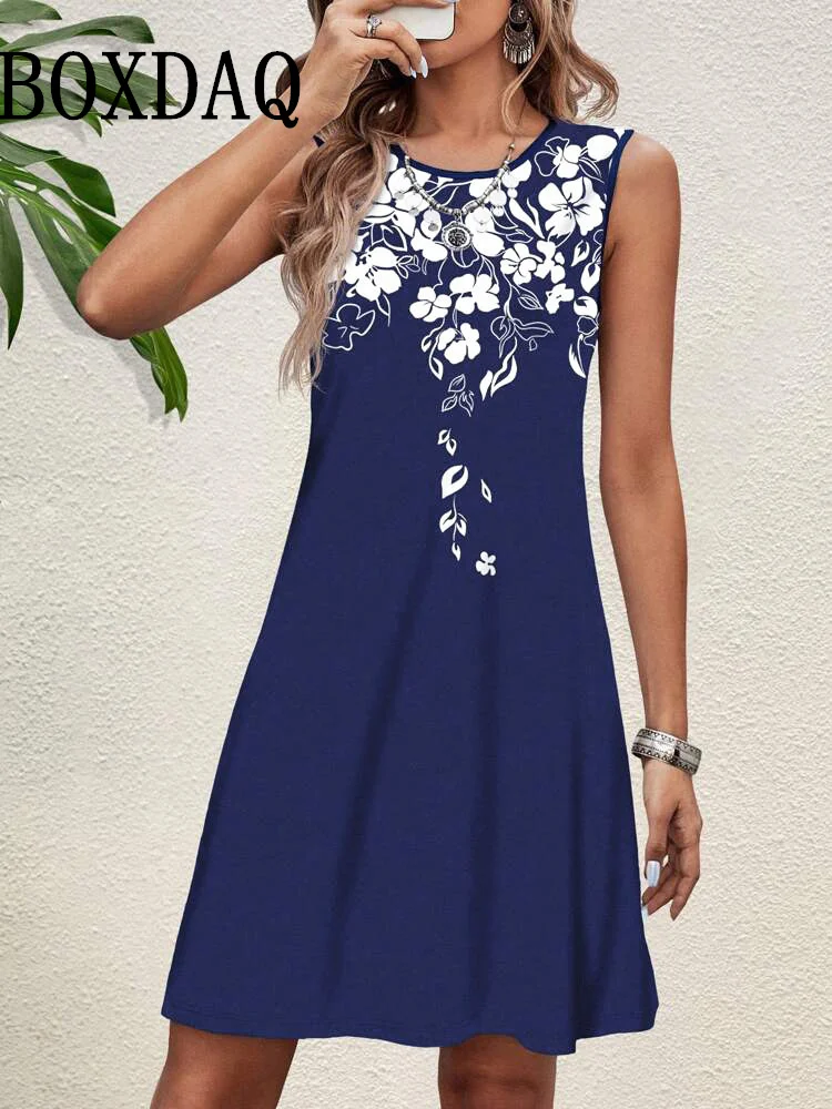 2025 novo sem mangas 3d flor impresso vestidos curtos femininos verão casual vestidos femininos streetwear moda solta vestidos curtos