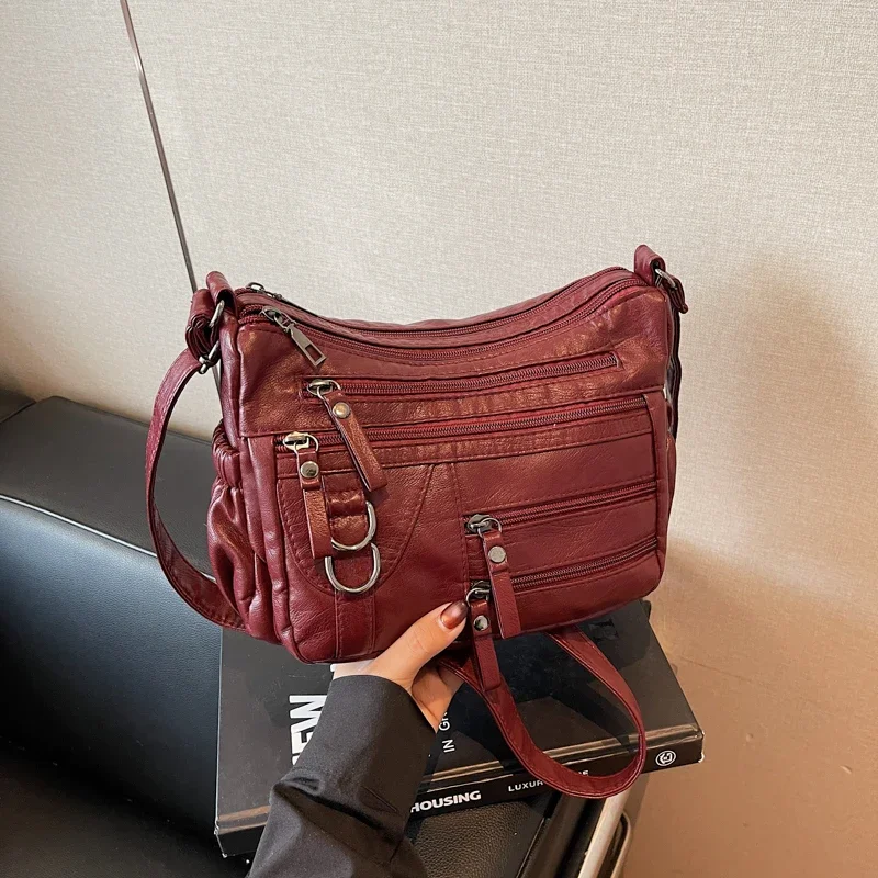 

Zipper Sewing Thread Solid Color Large Capacity PU Shoulder Bags 2025 Spring New Commute Versatile Women's Crossbody Bags