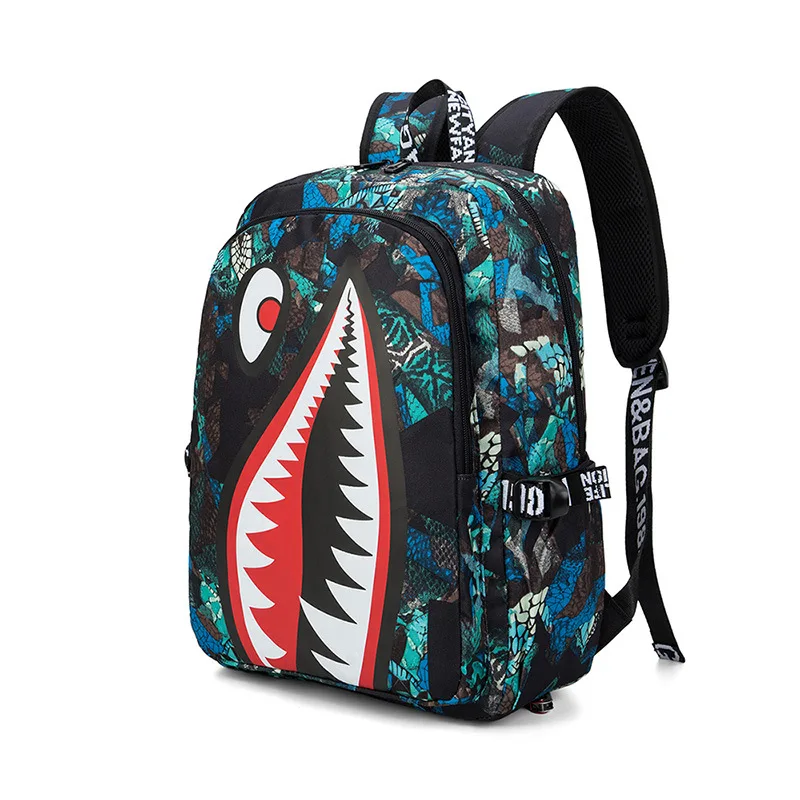 Oxford cloth shark backpack large-capacity backpack personality fashion simple backpack men