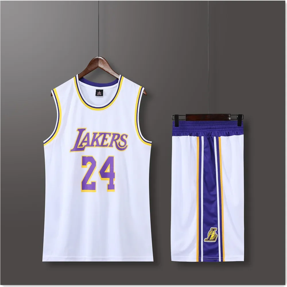 NEW2023 24 Adult Men\'s Lakers No. 24 Round Neck Basketball Jersey Team Uniform Set Junior Competition Team Short-Sleeved Team Un