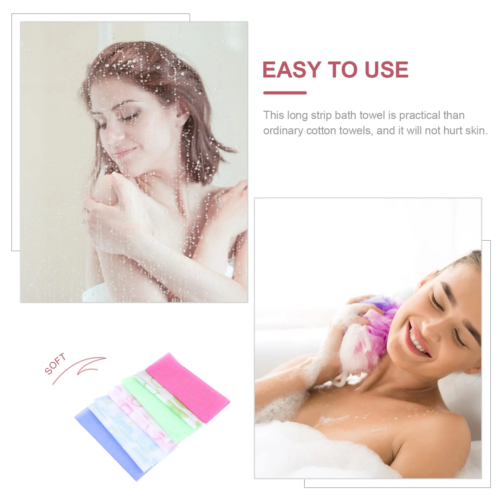 

6pcs Exfoliating Bath Long Strip Shower Scrubbing Towel Body Skin Cleaner Lightweight Portable For Home Hotel Camping Back