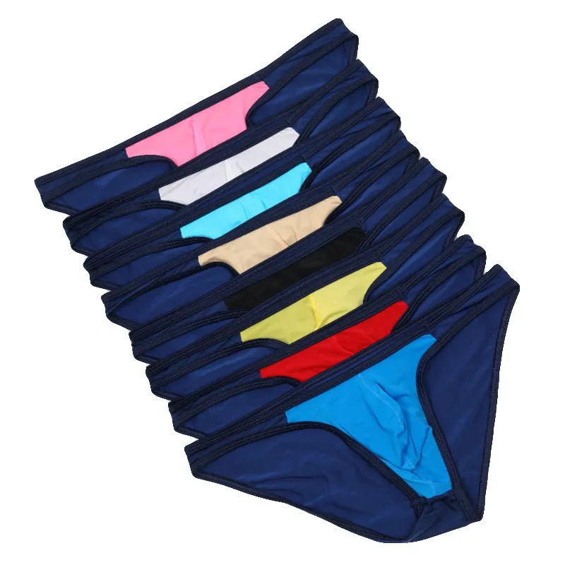 8PCS Men\'s Briefs Sexy Ice Silk Low Waist Bikini Underpants Mens Briefs Underwear Men Sexy Underwear U Convex Thong Pantie