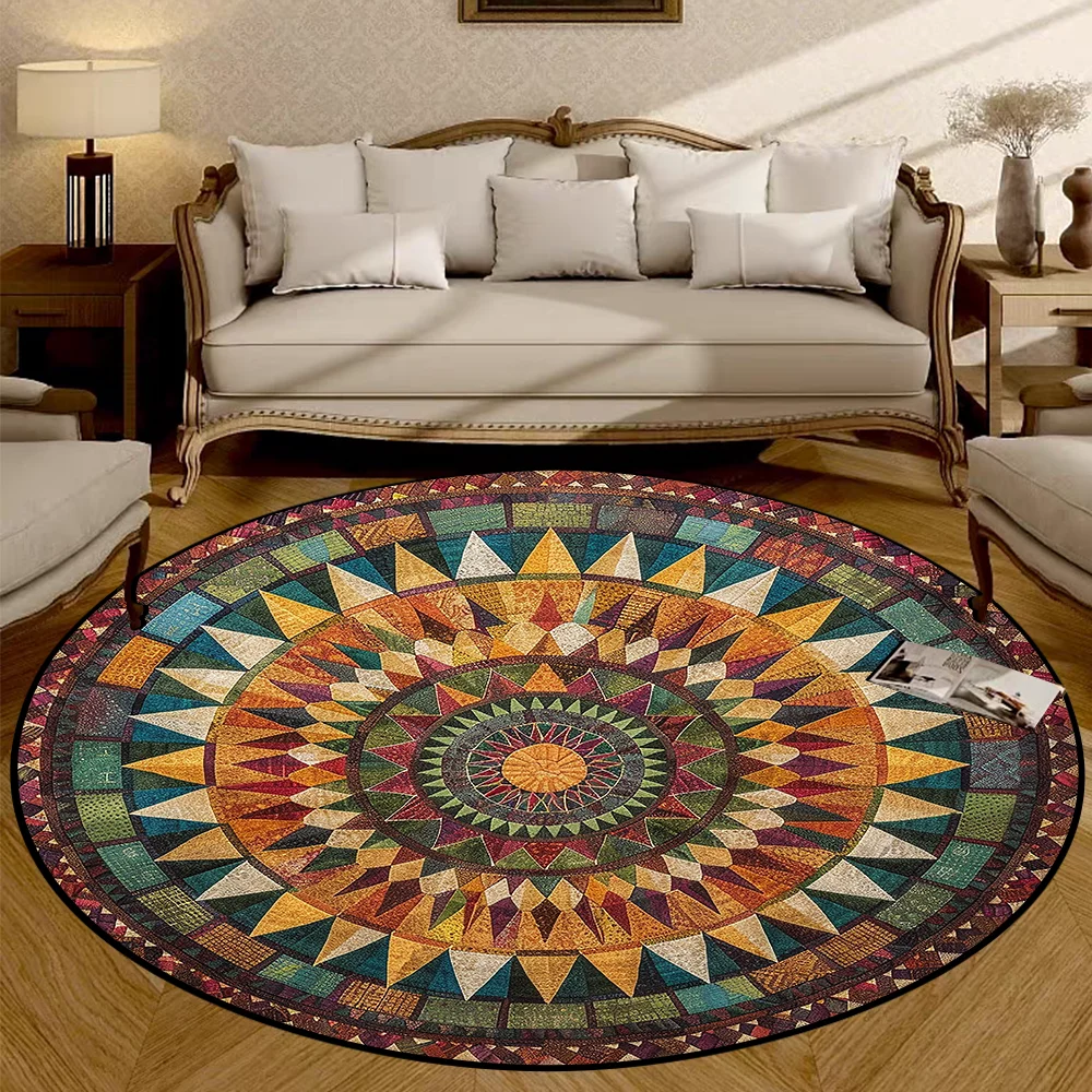 Bohemia Style Round Living Room Carpet Non-slip Bedroom Decoration Washable Rugs Office Chair Mat Bedroom Bedside Soft Carpets