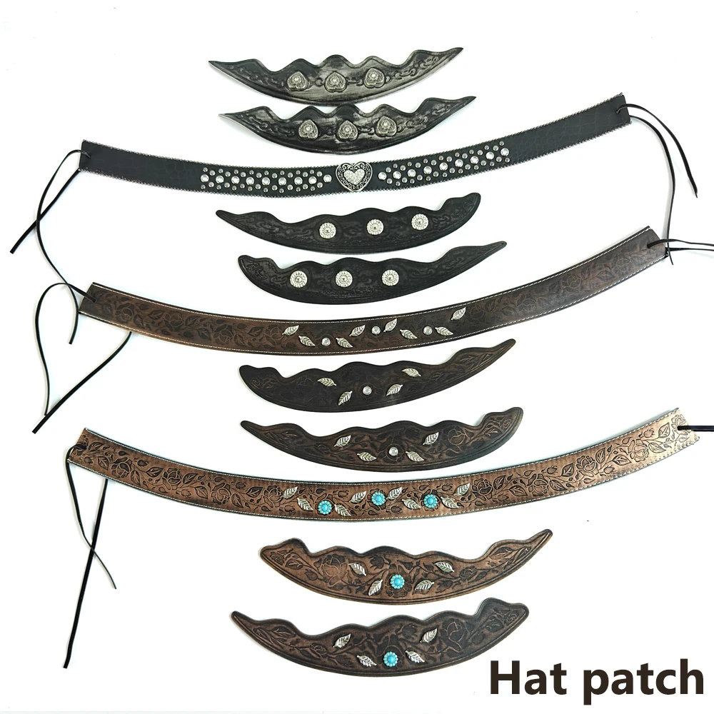Western Leather Hat Band Vintage Cowboy Hat Patch Adjustable Hat Belt Fedora Hat Decorative Band Embossed Floral Hat Accessories