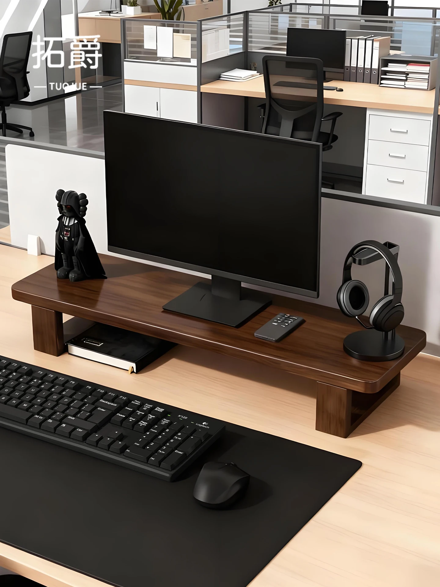 Desktop Computer Monitor Riser Stand Office Workstation Display Base Pad Heightening Bracket Storage Organizer Bamboo Material