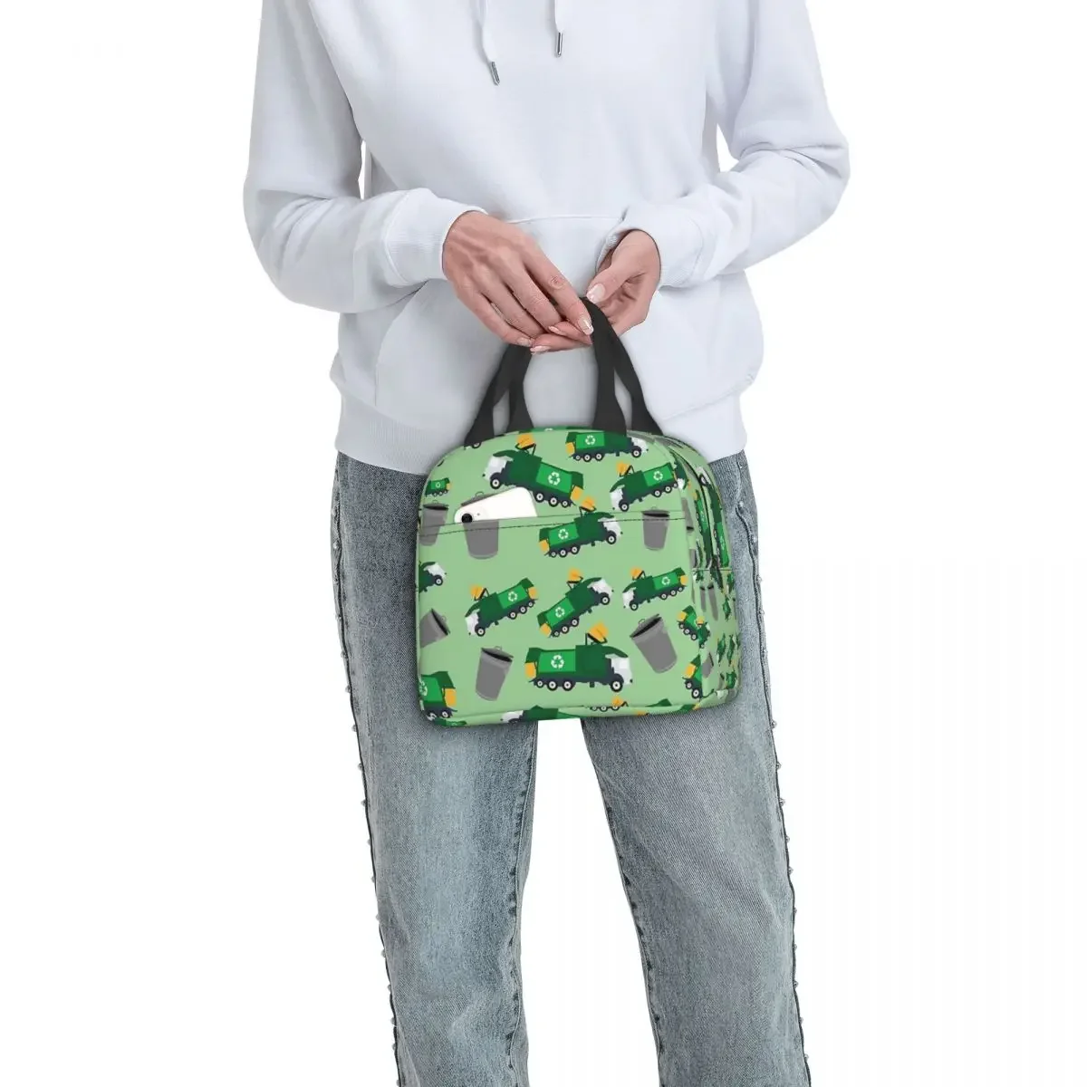 Recycling Garbage Truck Pattern Lunch Bags Insulated Bento Box Waterproof Lunch Tote Resuable Picnic Bags for Woman Student