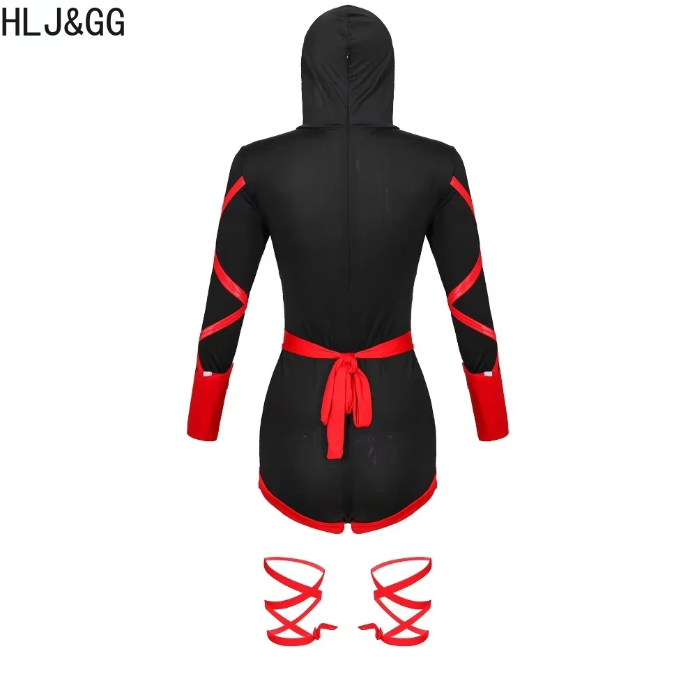 HLJ&GG Halloween Female Uniform COS Bodycon Rompers Women Cosplay One-piece Garment Jumpsuit Sexy Pattern Printing Suits 2025