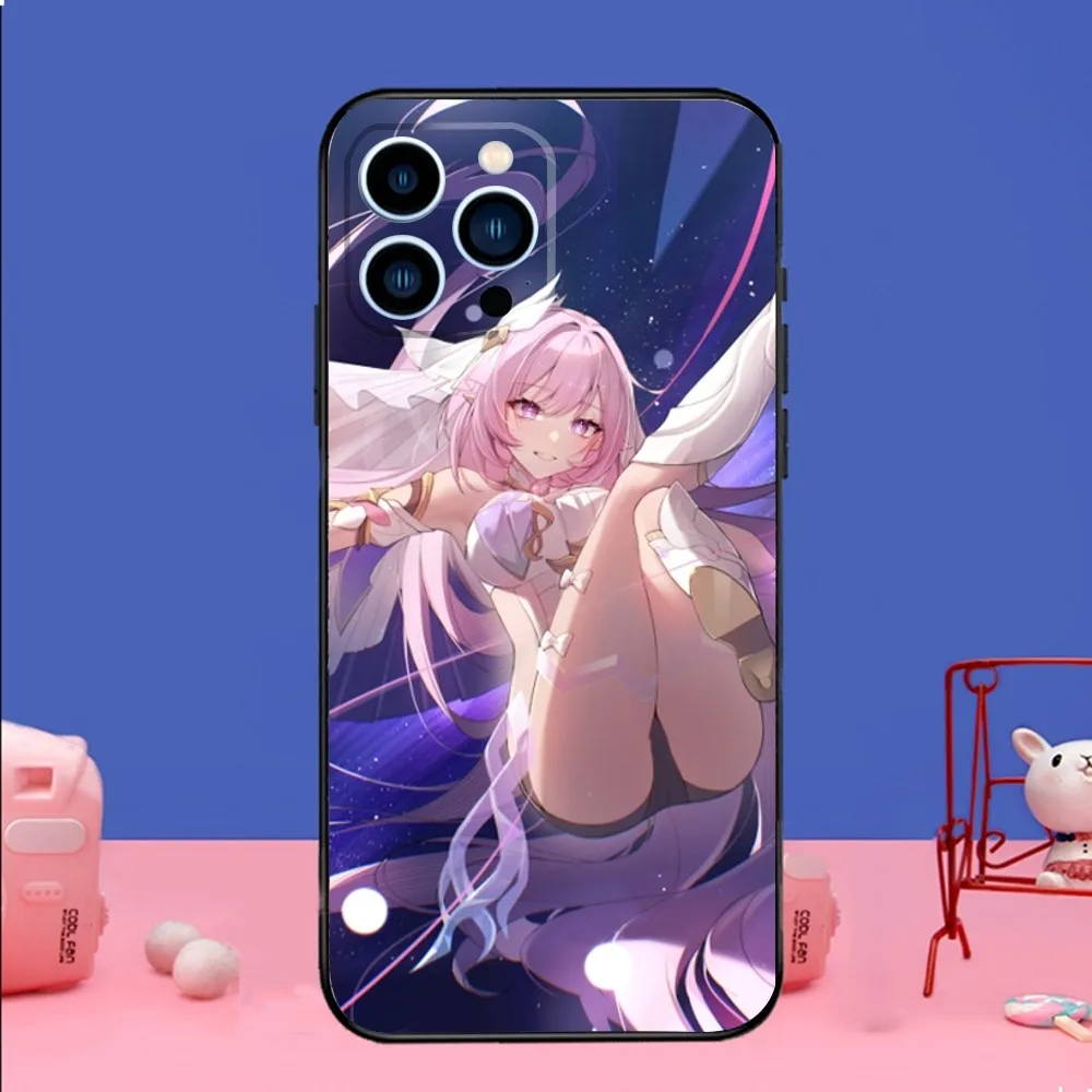 H-Honkai Impact 3rd Elysia Capa de telefone para iPhone 14,13,12 Mini 11 Pro XR,X,XS,MAX 6S,7,8 Plus Capa de silicone preta macia