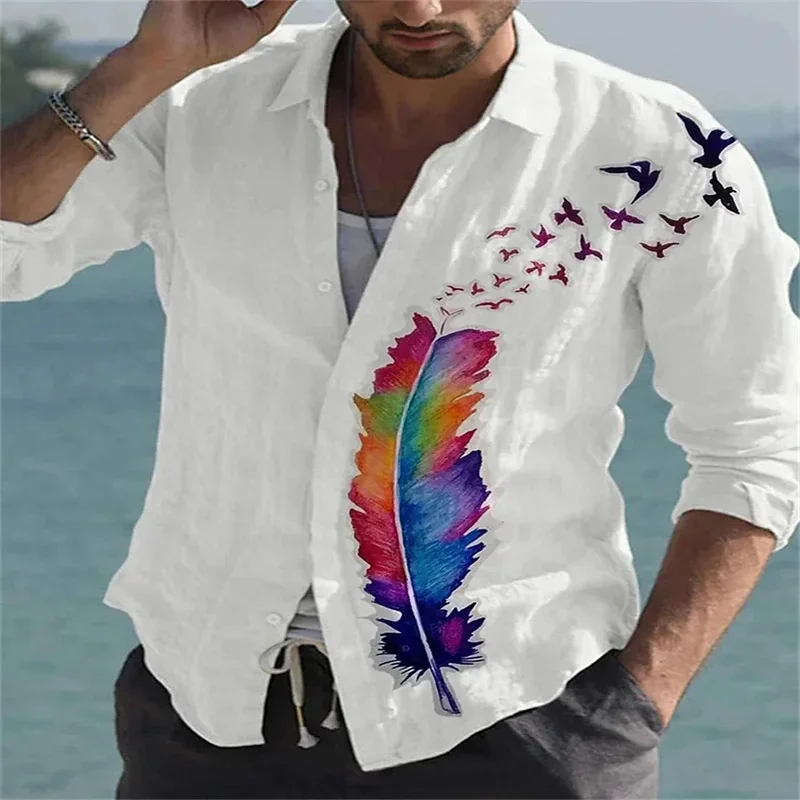 Lapel casual men's graffiti ink painting flower butterfly outdoor retro high-quality material tops large size fashionable shirt