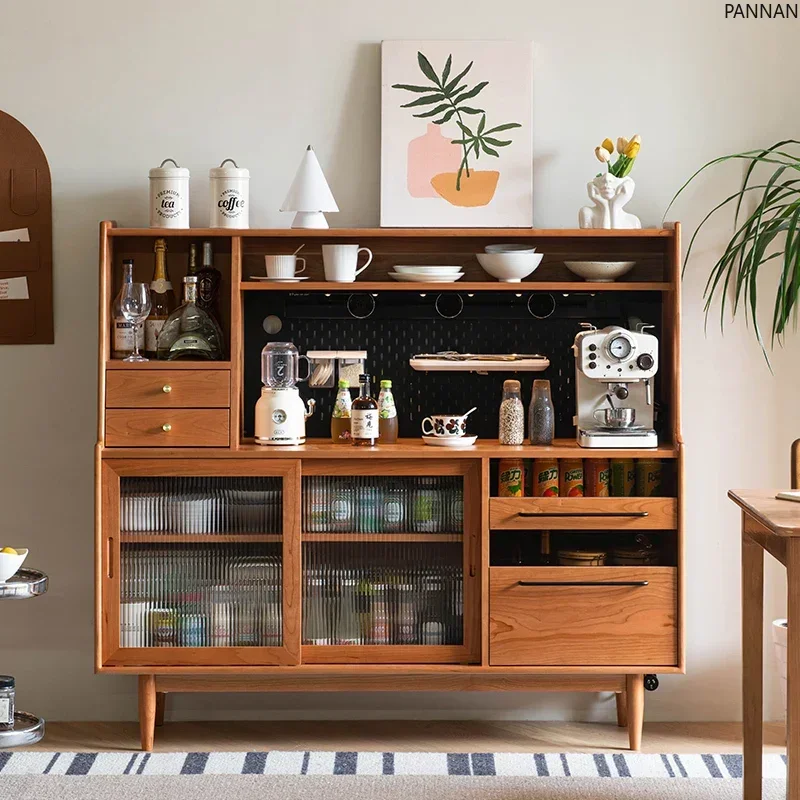 

Solid wood dining side cabinet simple dining table living room integrated wall locker high cabinet hole board coffee cabinet