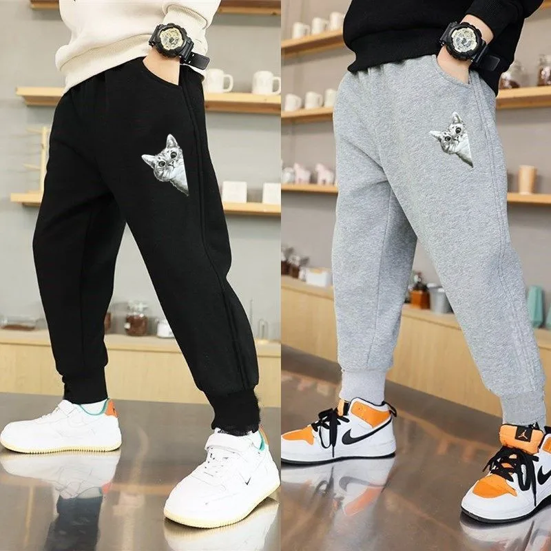 Children's Animal Cute Cat Print Boys Girls Sweatpants Autumn Spring Baby Trousers Pants Sport Harm Kids Loose Pant