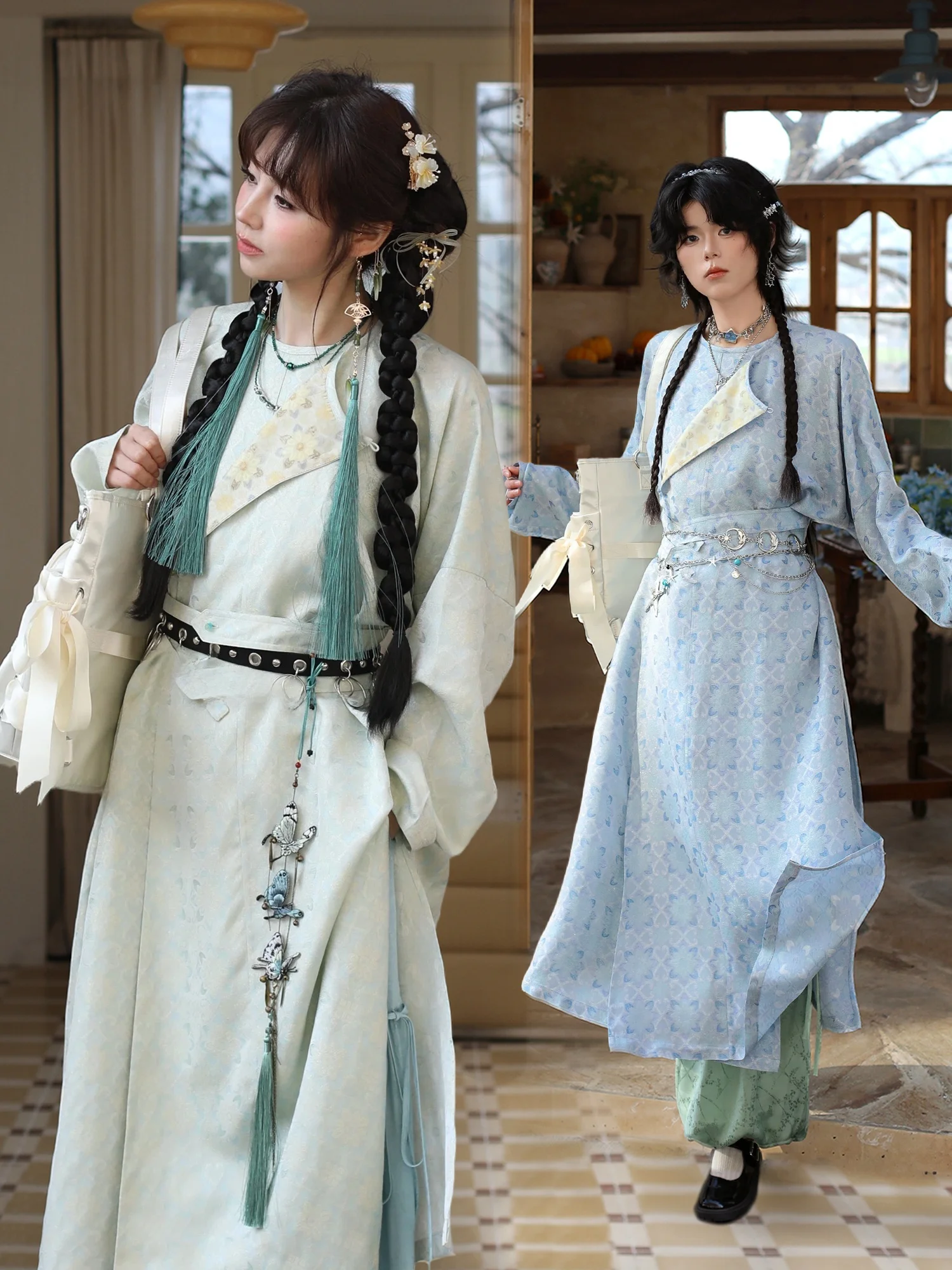 

Linyi Squama Tang round Collar Robe Improved Hanfu Set Woven Silver Spring Summer Special Color Women's Traditional Chinese C...