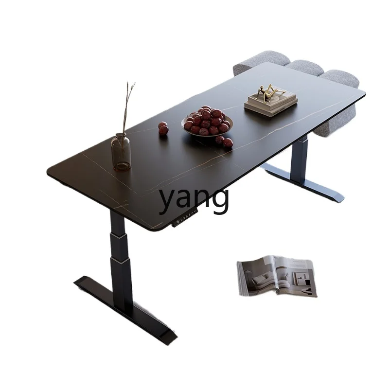 

Lh rock slab coffee table black dining table dual-purpose hand crank electric intelligent lifting tea table