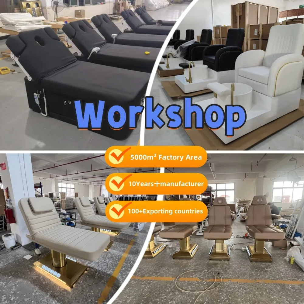 سرير الوجه الكهربائي الاحترافي الفاخر من الفولاذ المقاوم للصدأ باللون الذهبي 3 محركات سبا صالون سرير طاولة تدليك التجميل سرير التجميل #5