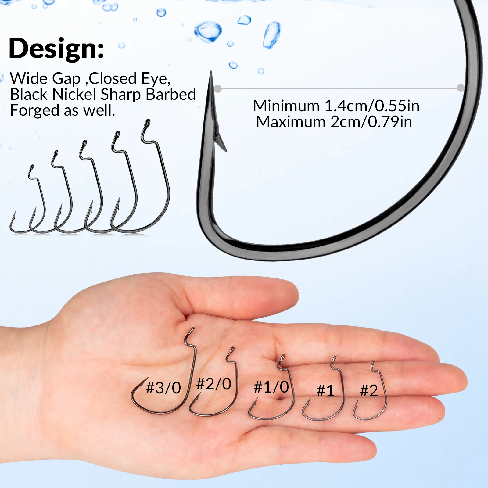 20 buah kail pancing offset baja karbon lebar # 2 # 1 # 1/0 2/0 3/0 Kail Berduri Lebar Untuk Umpan Lunak Memancing Ikan Bass dan Ikan Mas