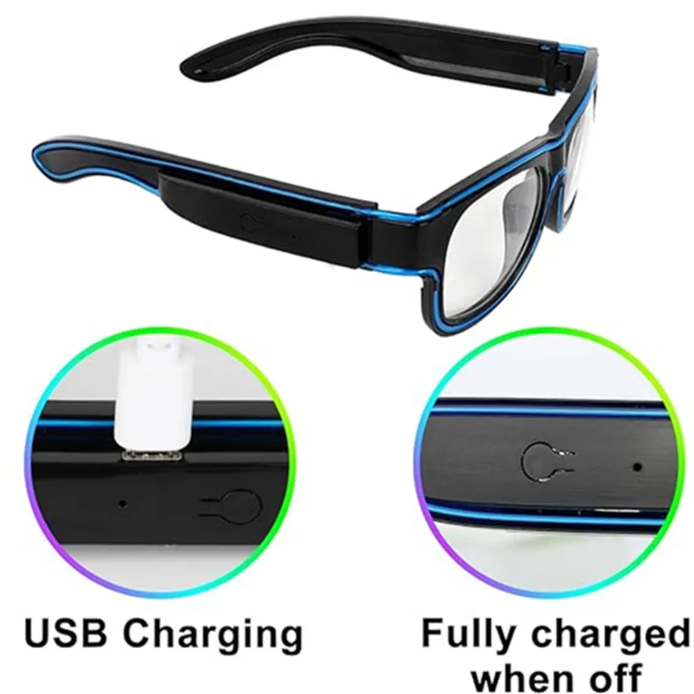 LED Wireless Light up Glasses, Rechargeable Neon Glasses Glow in the Dark for Rave Party EDM