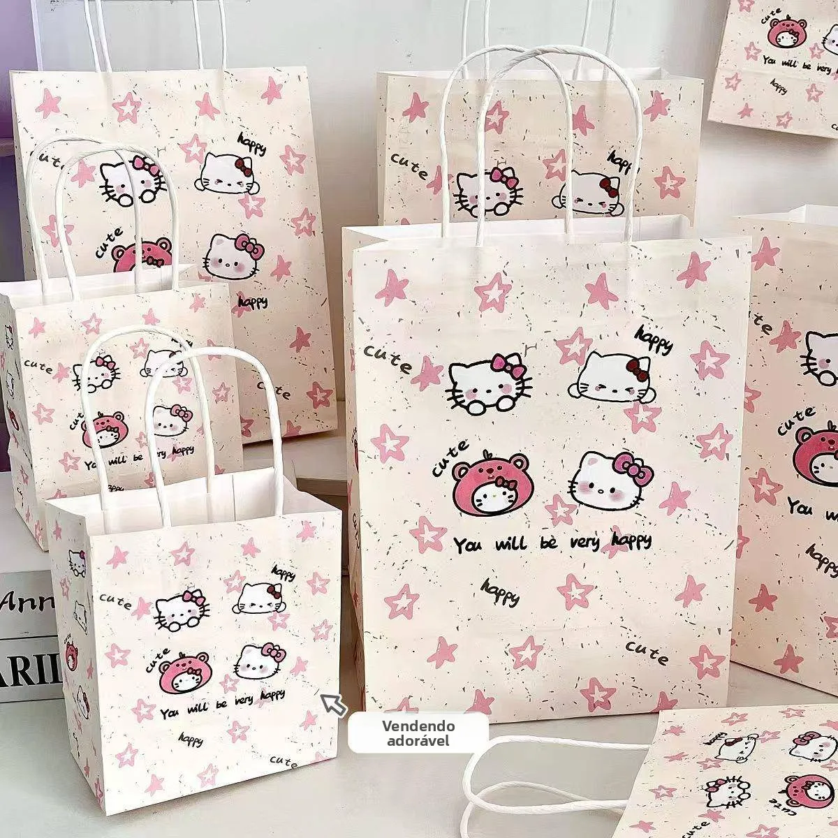 sacola-de-papel-kraft-com-design-de-gato-rosa-delicado-sacola-de-presente-para-o-dia-das-criancas-sacola-de-compras-estilo